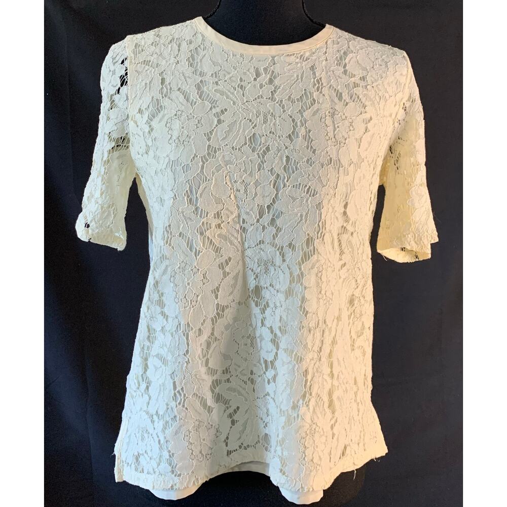 Madewell Lace Top Cream Short Sleeve Floral Sheer Overlay Size S